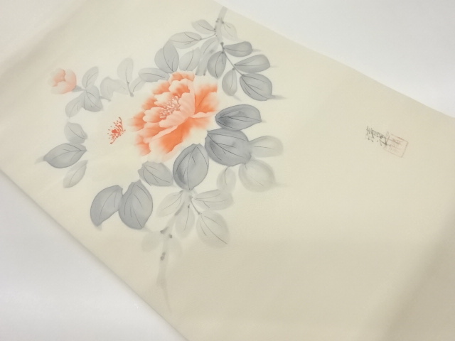 JAPANESE NAGOYA OBI / SHIOZE / HAND PAINTED / FLOWERS / ARTIST WORK